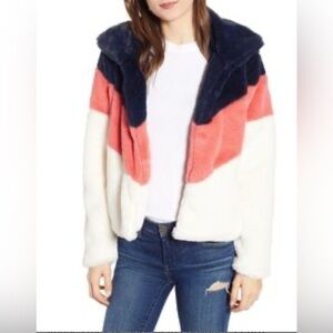 Faux Fur Bomber Plush Fluffy Retro Color Block Small